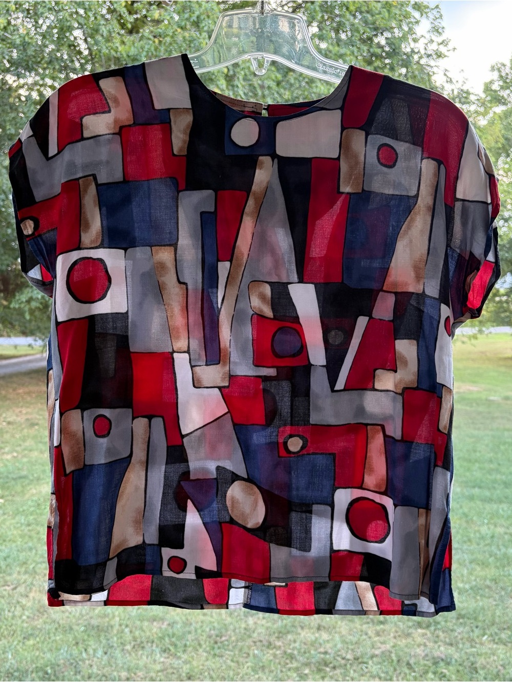 VTG Willow Ridge 80s 90s Abstract Geometric Rayon Blouse Top - Size M Petite